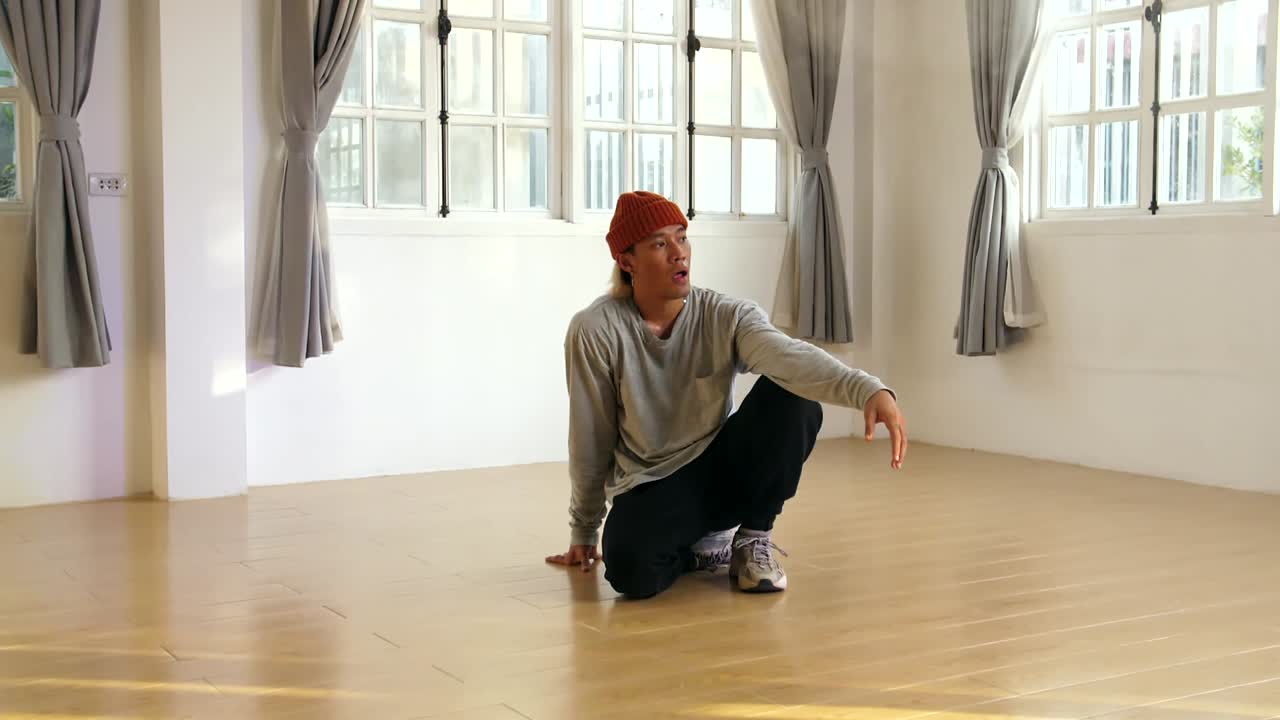 Asian Male Dancer Take A Break And Rest, Slow Motion