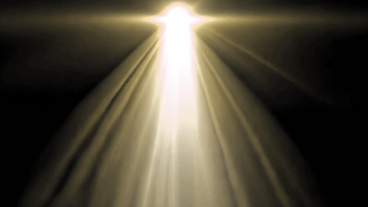 Radiant light beams in darkness animated overlay, transparent 4K video, alpha channel, ProRes 4444