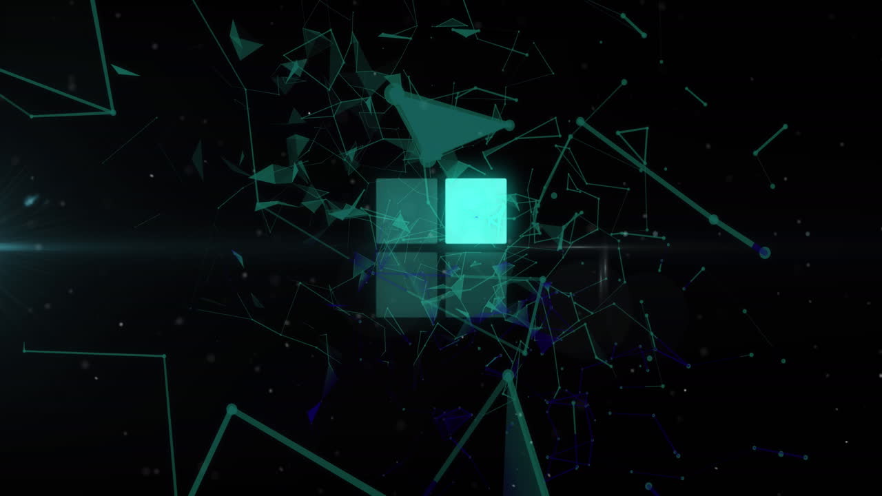 Animation of loading squares data processing over connections and dark background