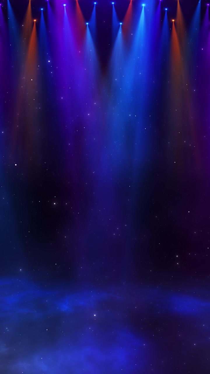 Vibrant stage show background rainbow beams glowing haze scattered stars floor for concert openers