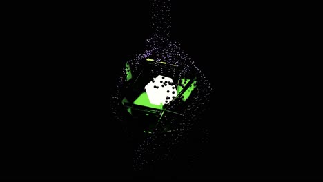 forma geométrica verde brillante en un fondo oscuro