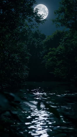 moonlit forest river scene