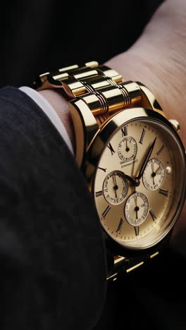 elegant gold luxury watch on a man's wrist with a suit