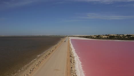 aerial drone view at sunset of the pink lake macdonnell, eyre peninsula, south australia