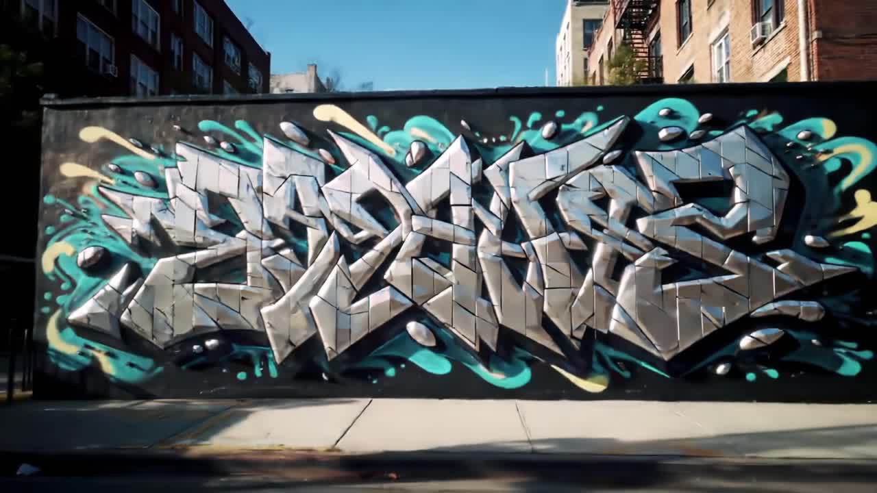 Vibrant Street Art Journey: From Fragmented Shapes to Intricate Graffiti Masterpiece on Urban Wall – An Expression of Color and Creativity