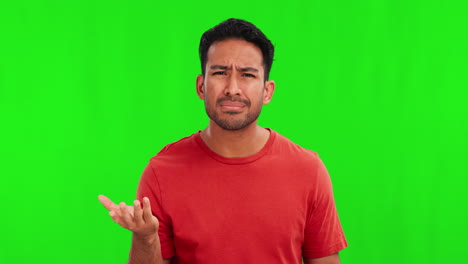 Green-screen,-man-face-and-hand-on-ear-for-listen