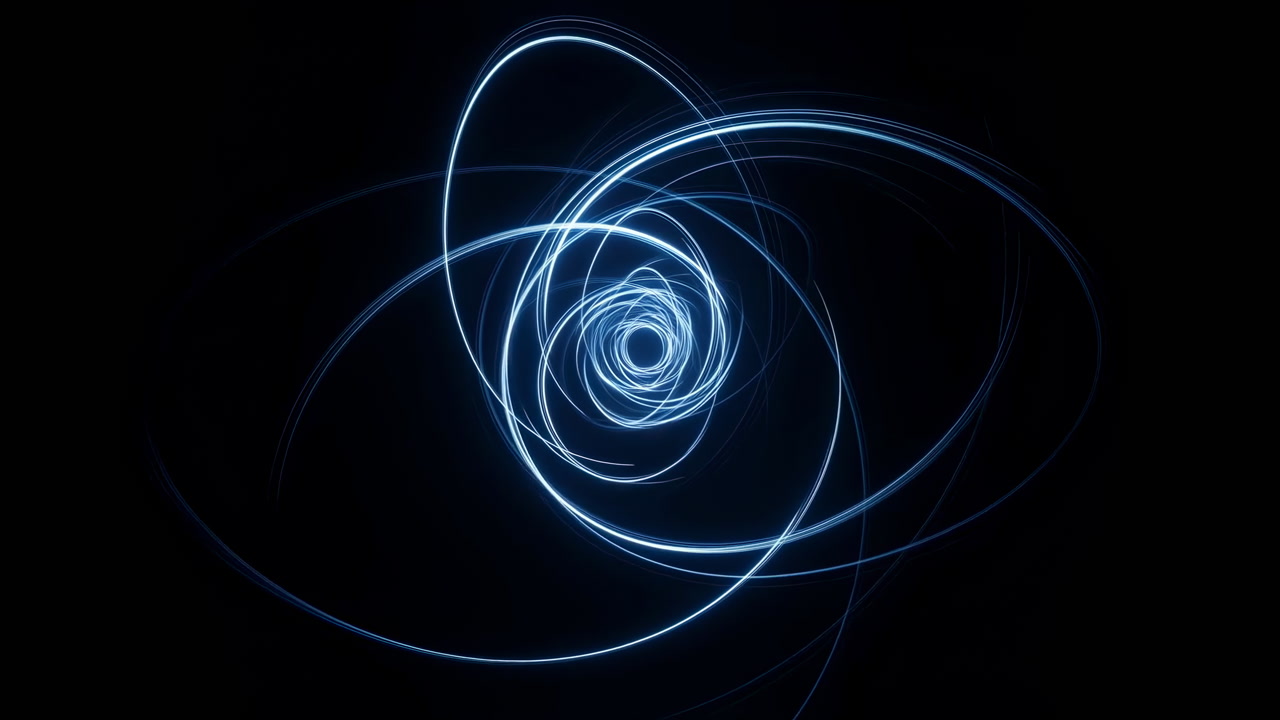 Blue Neon Vortex Spirals With Glow, Electric Energy Core Swirling Across Black Background, Suitable For Scifi