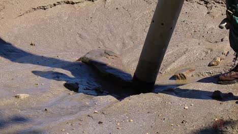 beach cleanup as debris and water get sucked up out of a pool with a utility vehicle