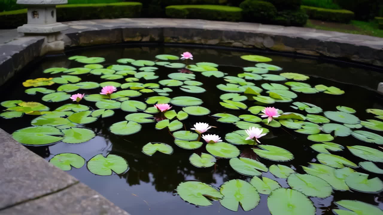 Beautiful Lotus Pond in a Japanese Garden