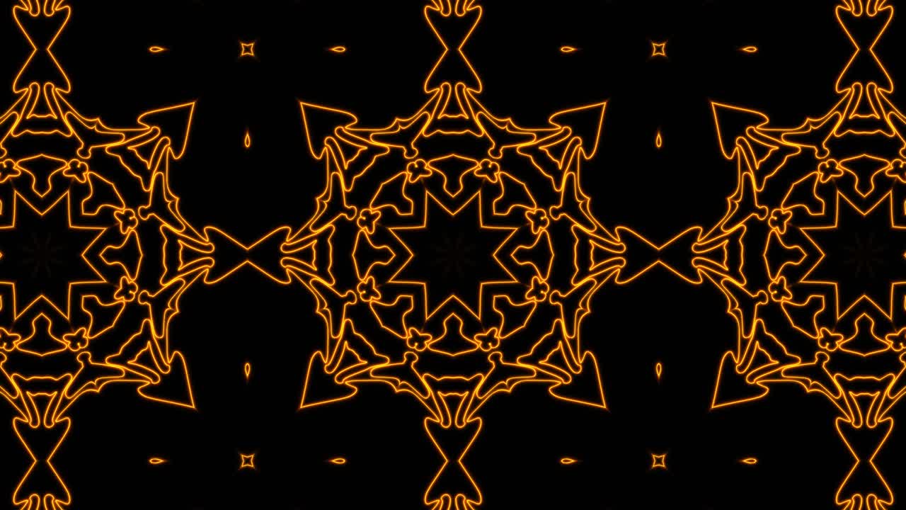 추상적인 오렌지 기하학적 원활한 패턴 배경, 추상적인 줄무, 칼레도스코프 루프, 빠른 사이키델릭, 다채로운 칼레도코프 배경, 디스코, 추상적 모션 배경, 칼레이도스코프 효과
