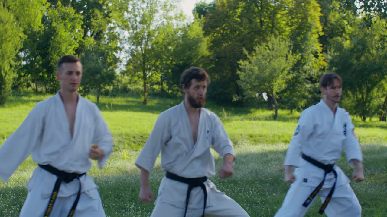 Allenamento di karate nel parco