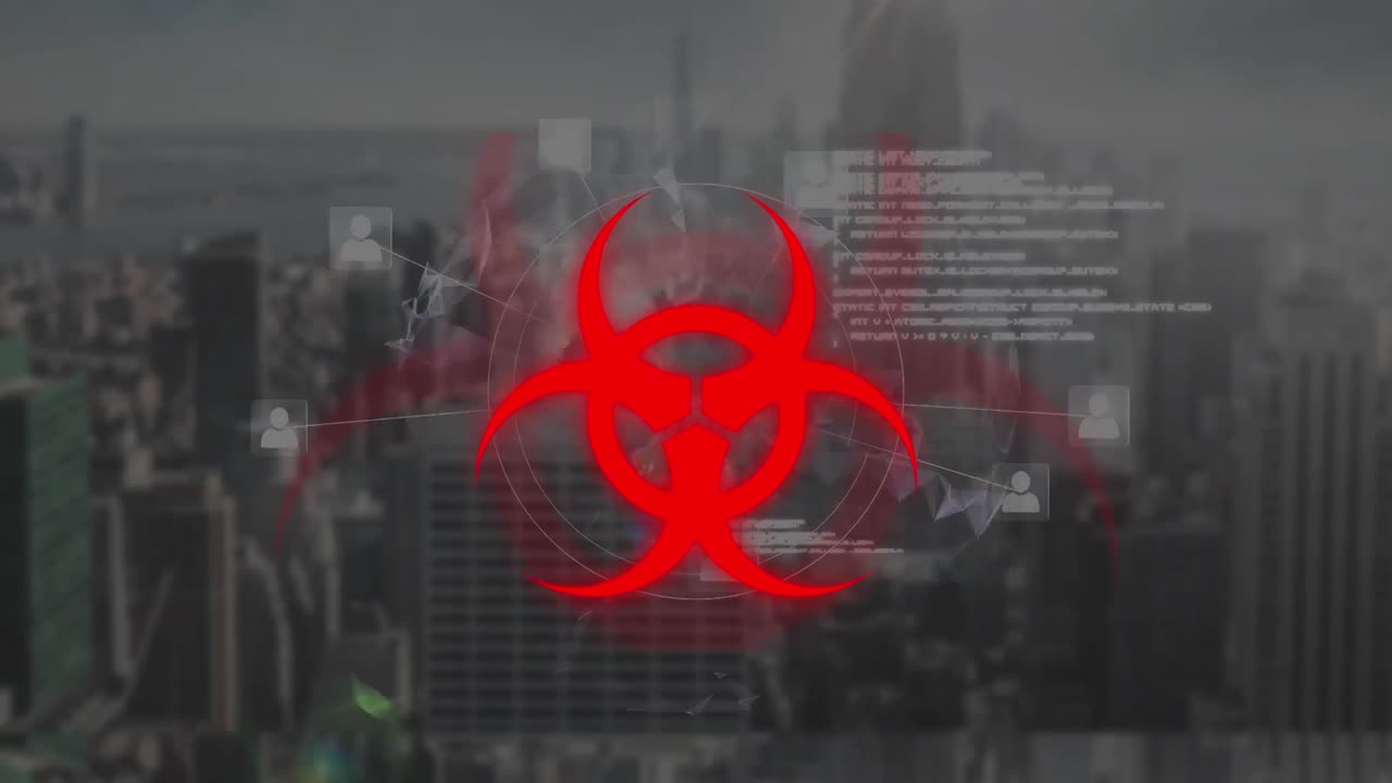 도시 풍경 위의 비상 표지판의 애니메이션