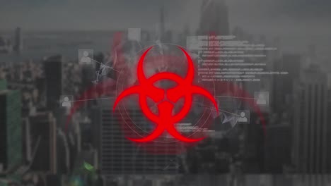 animación de un cartel de emergencia sobre el paisaje urbano