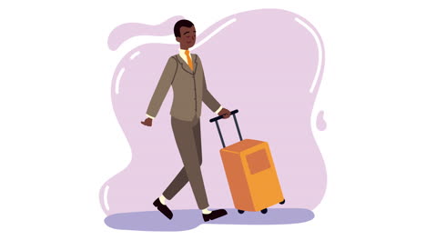 afro elegant traveler walking with suitcase animation