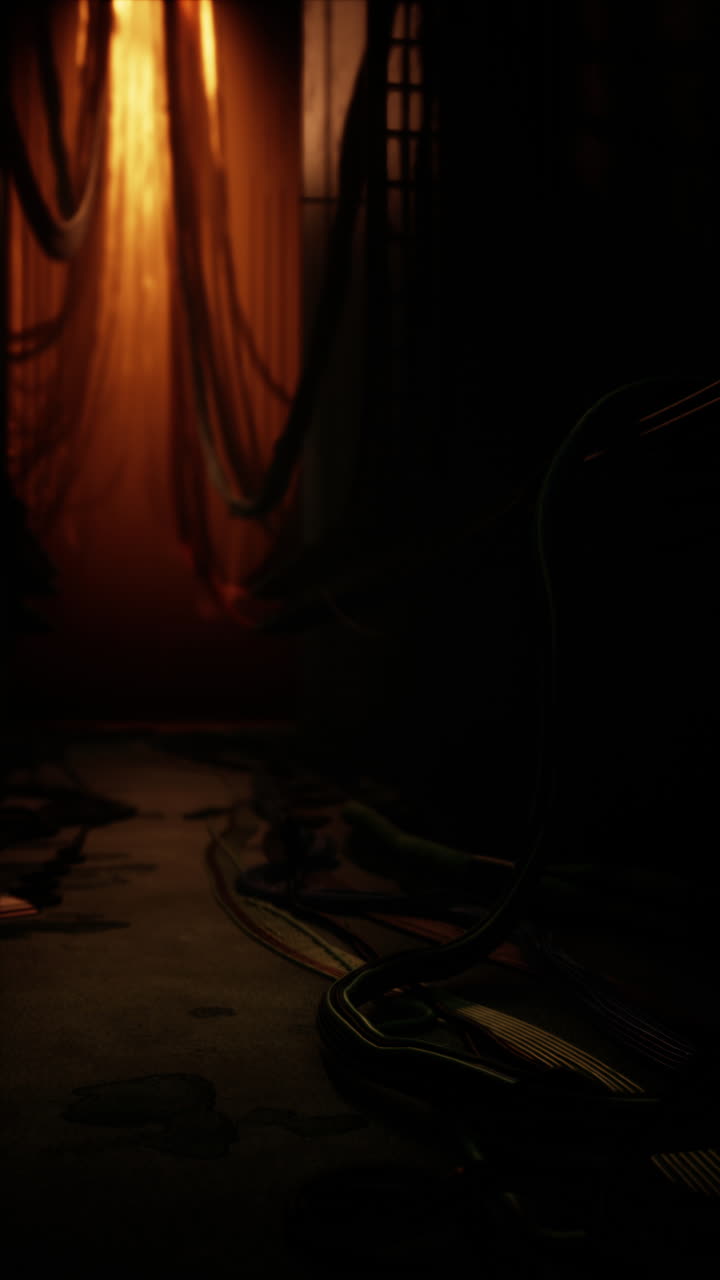 corredor oscuro con luz brillante y cables