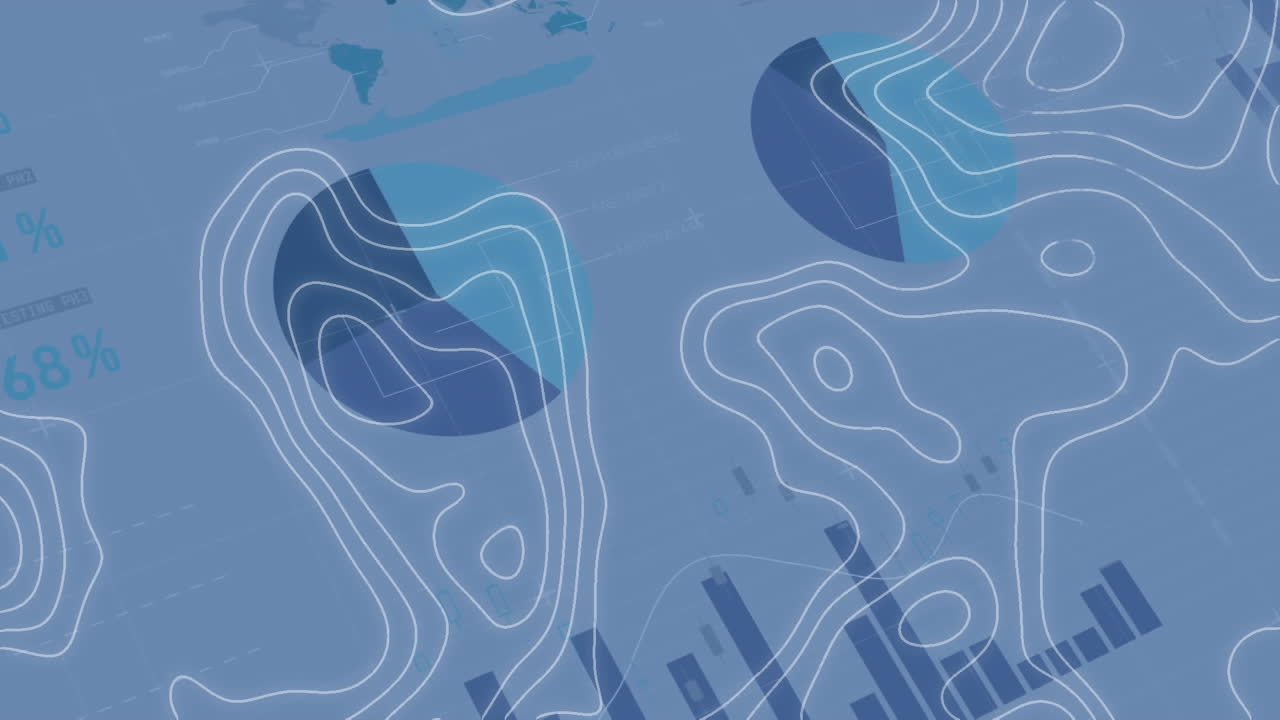 Animation of financial data processing over moving shapes