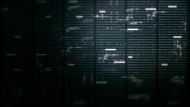Futuristisk metavers, høyteknologisk digital datatelemetri med krypterte tall, dynamisk bakgrunn for dataskjerm.