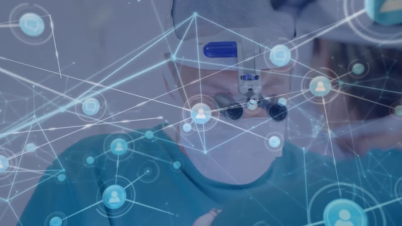 다양한 외과 의사들에 대한 아이콘으로 연결된 네트워크의 애니메이션