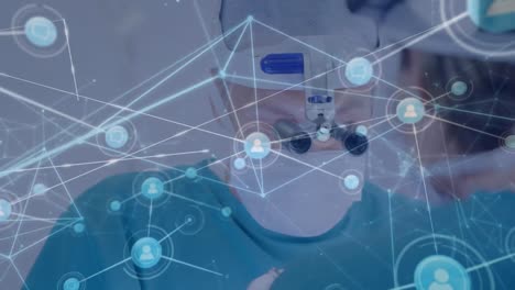 animation of network of connections with icons over diverse surgeons