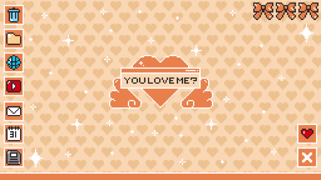 Pixel Art Desktop Background with 'YOU LOVE ME?' Valentine's Theme
