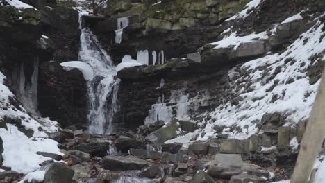 waterfall in winter, cinemagraph infinite loop of water flow