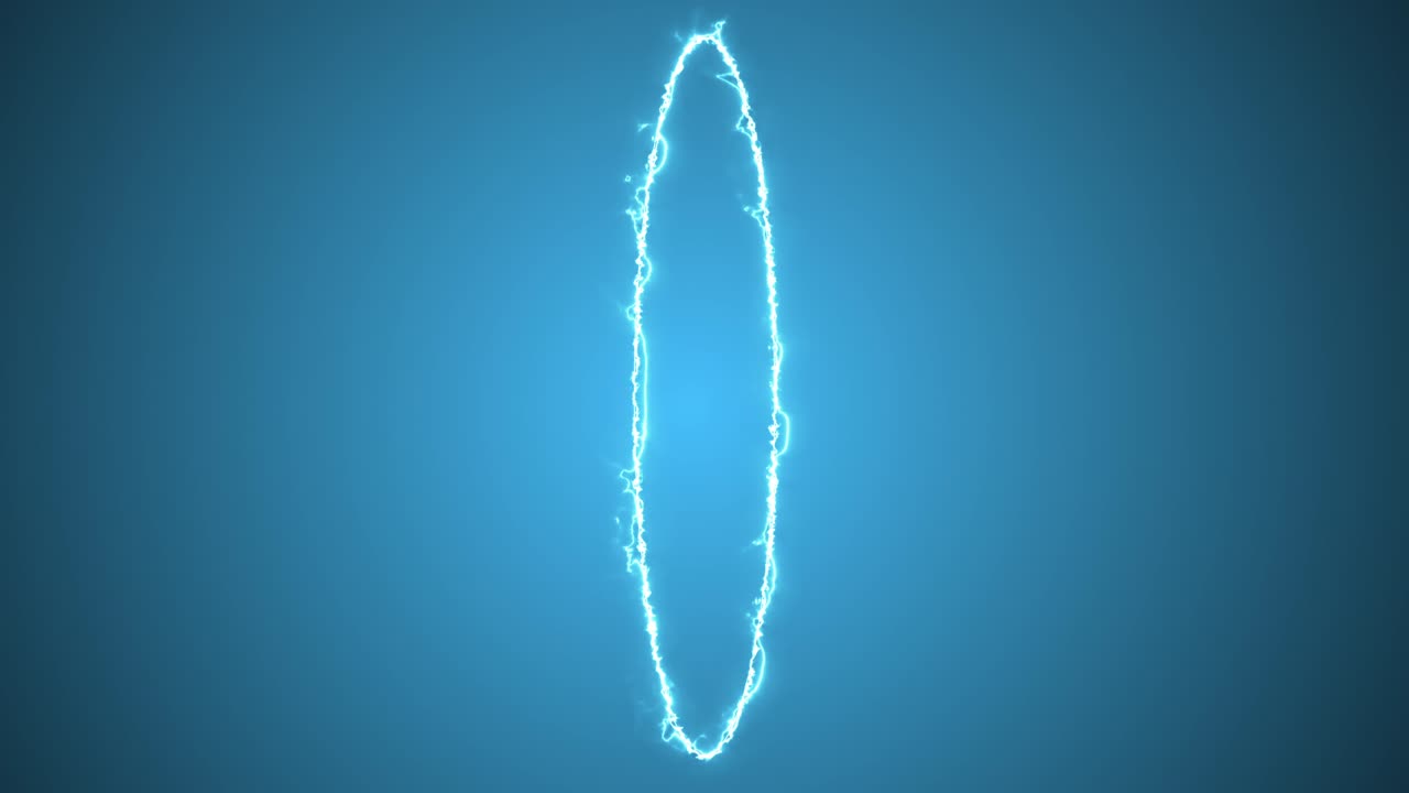 Shining light strokes following circular ring motion path and spinning on blue background.
