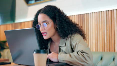 Laptop,-coffee-shop-and-woman-typing