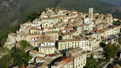 Slow-medium-orbiting-shot-of-Trivento-hilltop-old-town-in-Molise-region-in-Italy