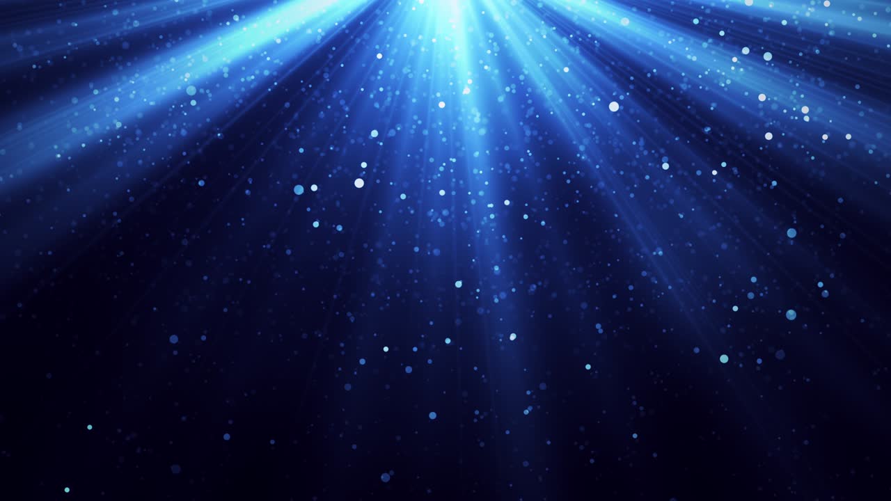 파란색 배경에 먼지 입자가 날아다니는 마법의 빛 - 4k 비디오