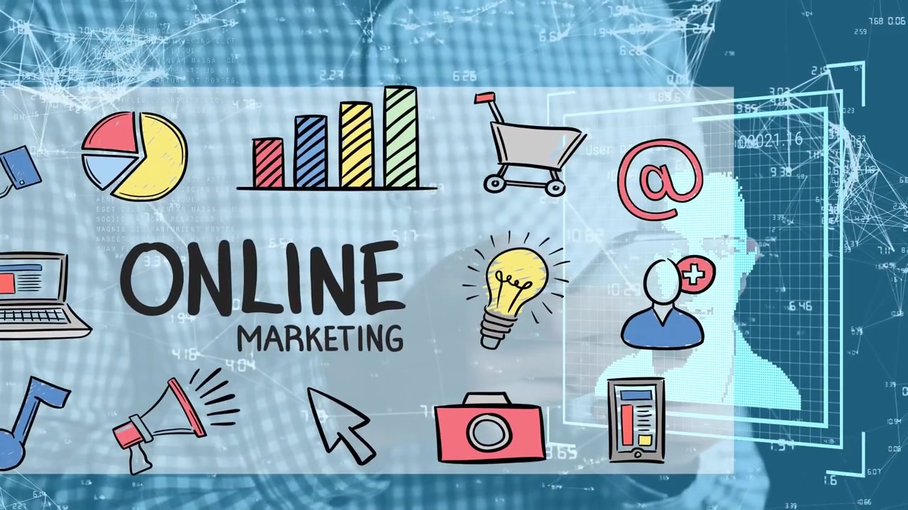 Animation of online marketing text and data processing over caucasian businessman using smartphone