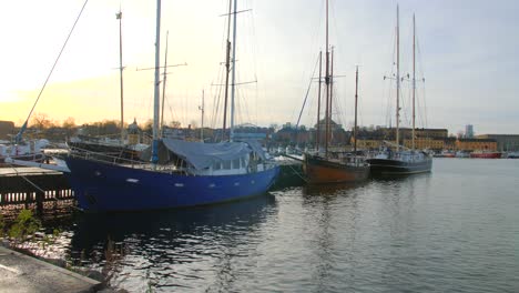 View-of-the-old-boats-floating-on-the-clean-fresh-water-on-a-bright-sunny-day-in-a-natural-background-in-Sweden