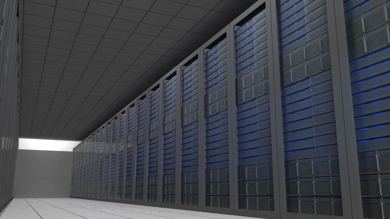 Animation of multiple computer servers moving in background