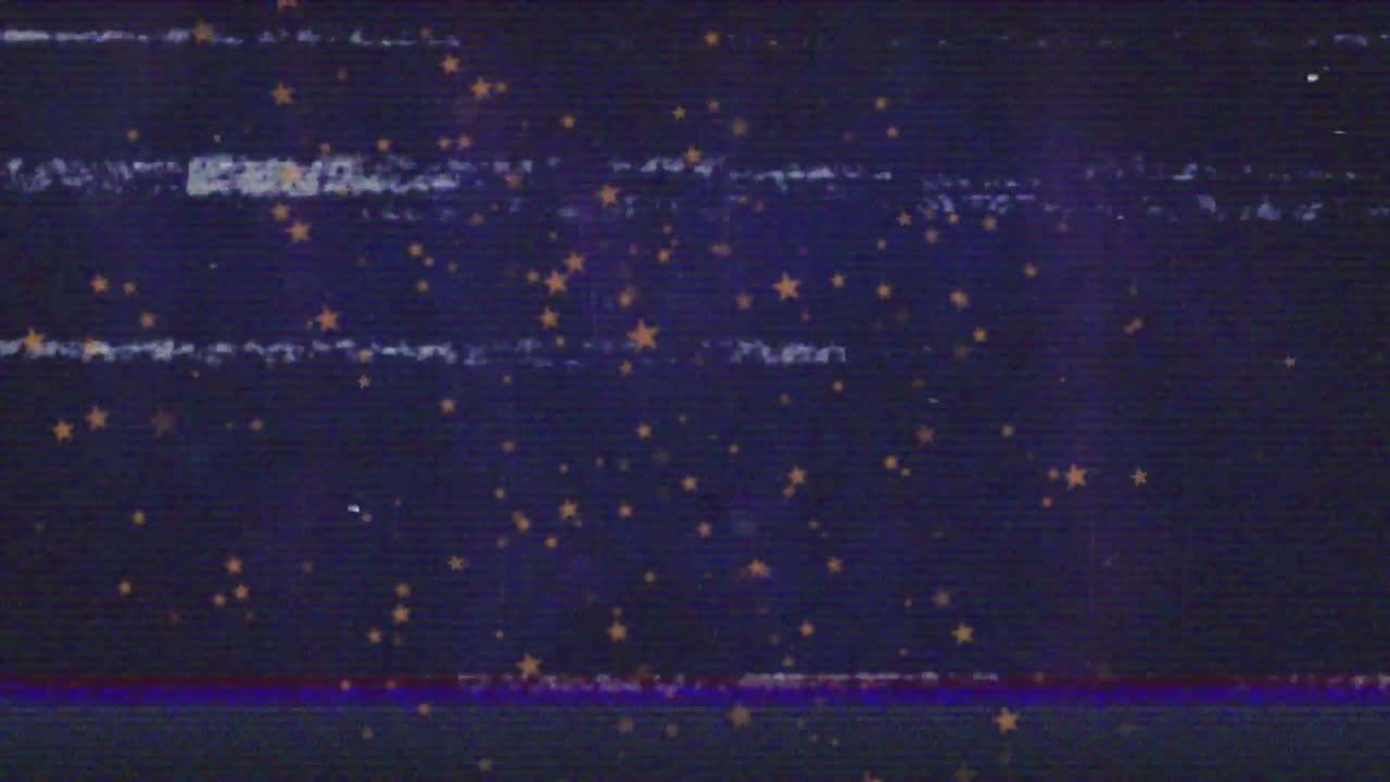 On start static lines pulsing and golden stars blinking to illustrate digital purple backdrop