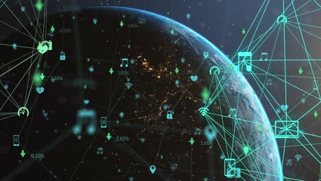 animation of network of connections data processing over globe
