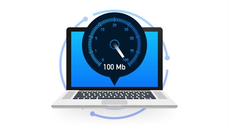 speed test on laptop. speedometer internet speed 100 mb. website speed loading time. illustration.