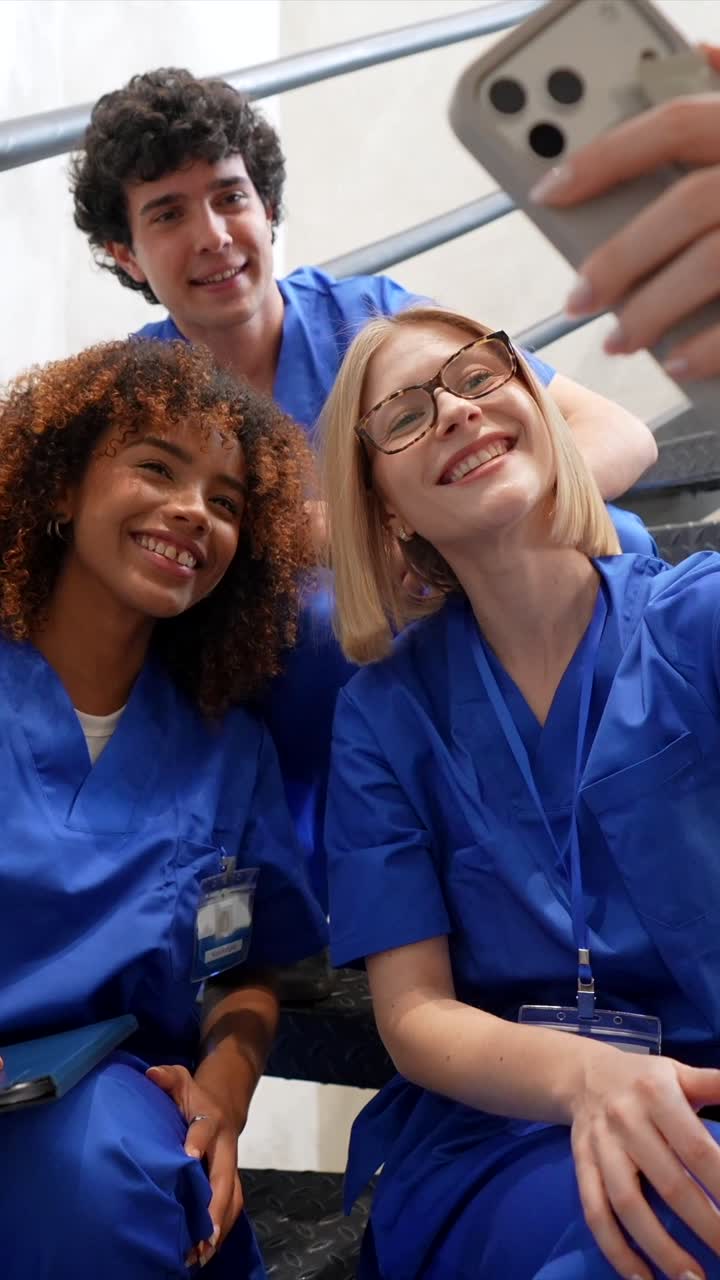 Diverse Medical Students Taking Selfie and Laughing