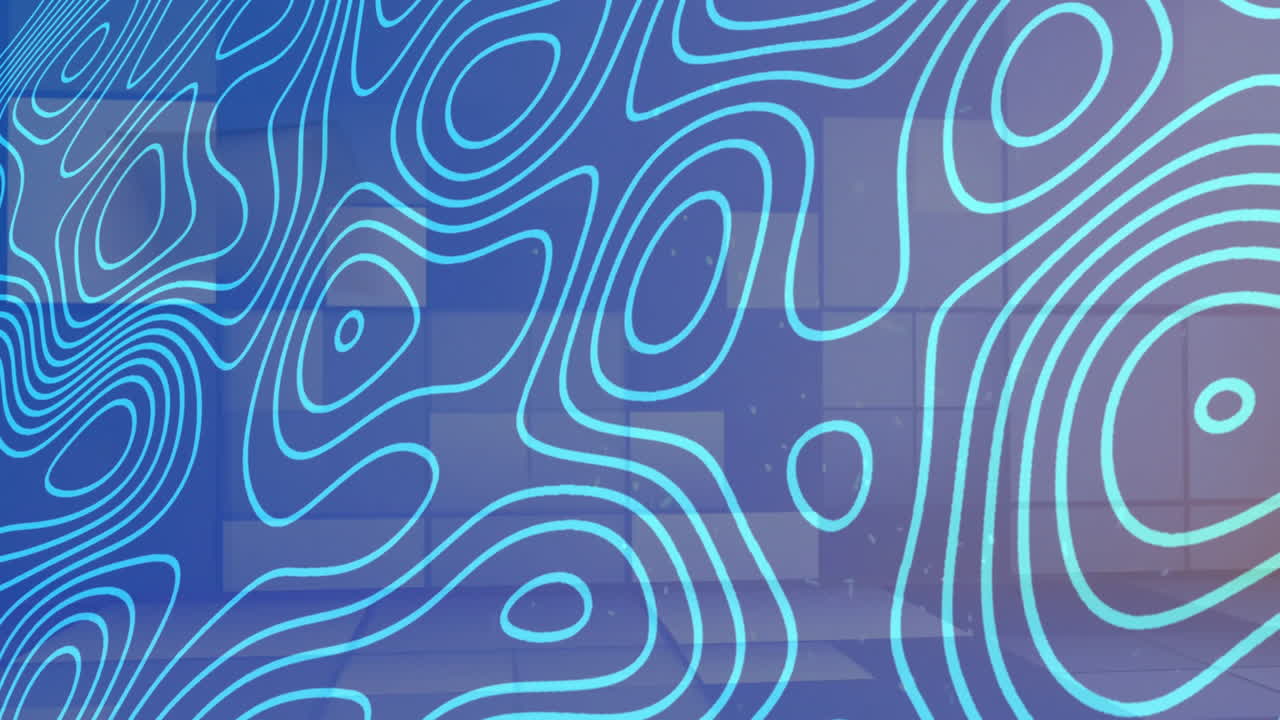 Animation of abstract blue contour lines forming patterns on geometric background