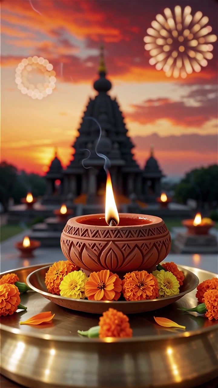 Diwali Festival Background with Lanterns and Traditional Diyas Decorations
