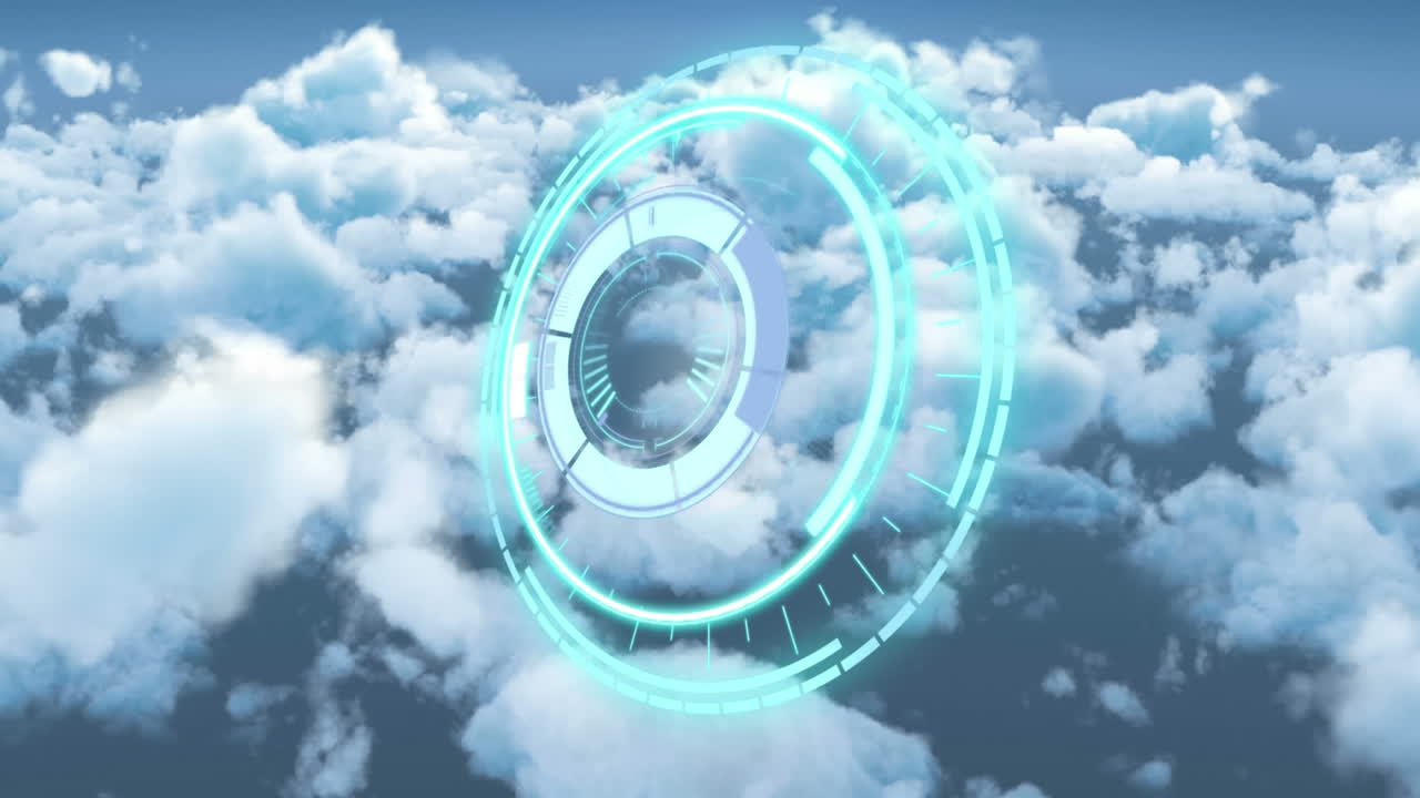 Animation of rotating safe lock with clock hand over clouds
