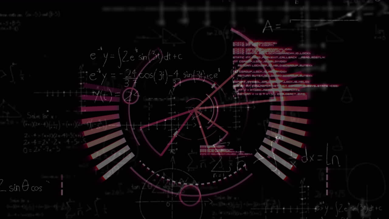 검은색 배경에 스 스캔을 통해 수학적 방정식의 애니메이션