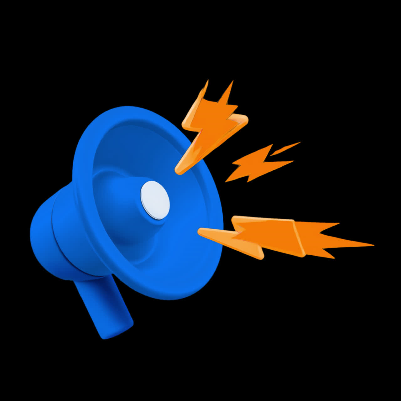 3d blue megaphone animation isolated asset, transparent 4K video, alpha channel, ProRes 4444