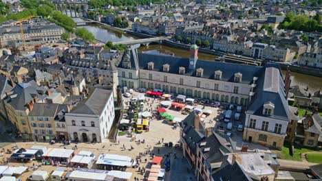 market day in place de la tremoille square, laval in france