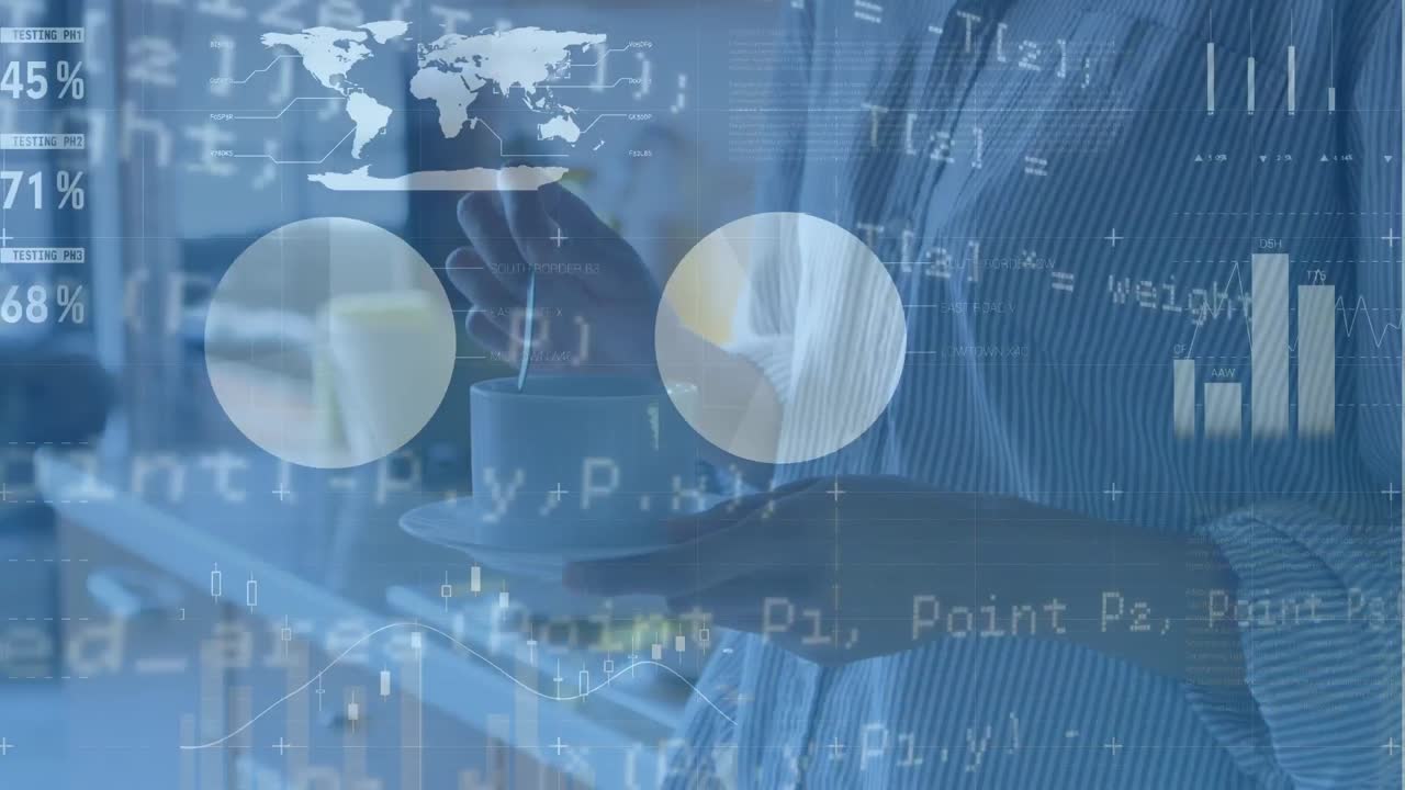 차를 만드는 두 인종의 여성에 대한 데이터 처리 애니메이션