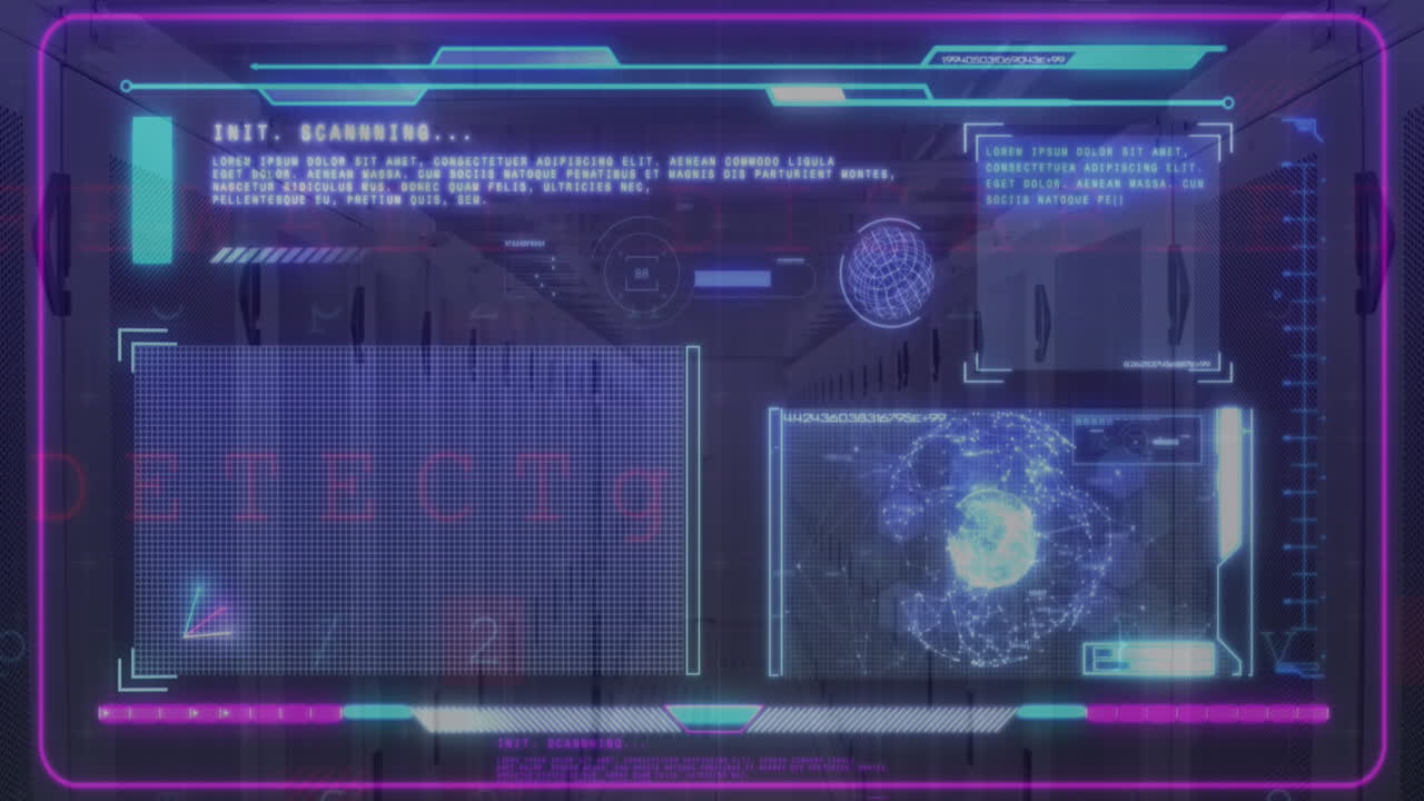 animación de la interfaz con el procesamiento de datos contra la sala de servidores de computadoras