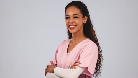 Medical-nurse,-portrait-and-a-woman-in-studio