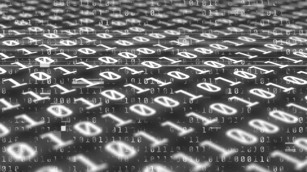 바이너리 코딩의 디지털 애니메이션 검은 바탕에 대한 디지털 데이터 처리