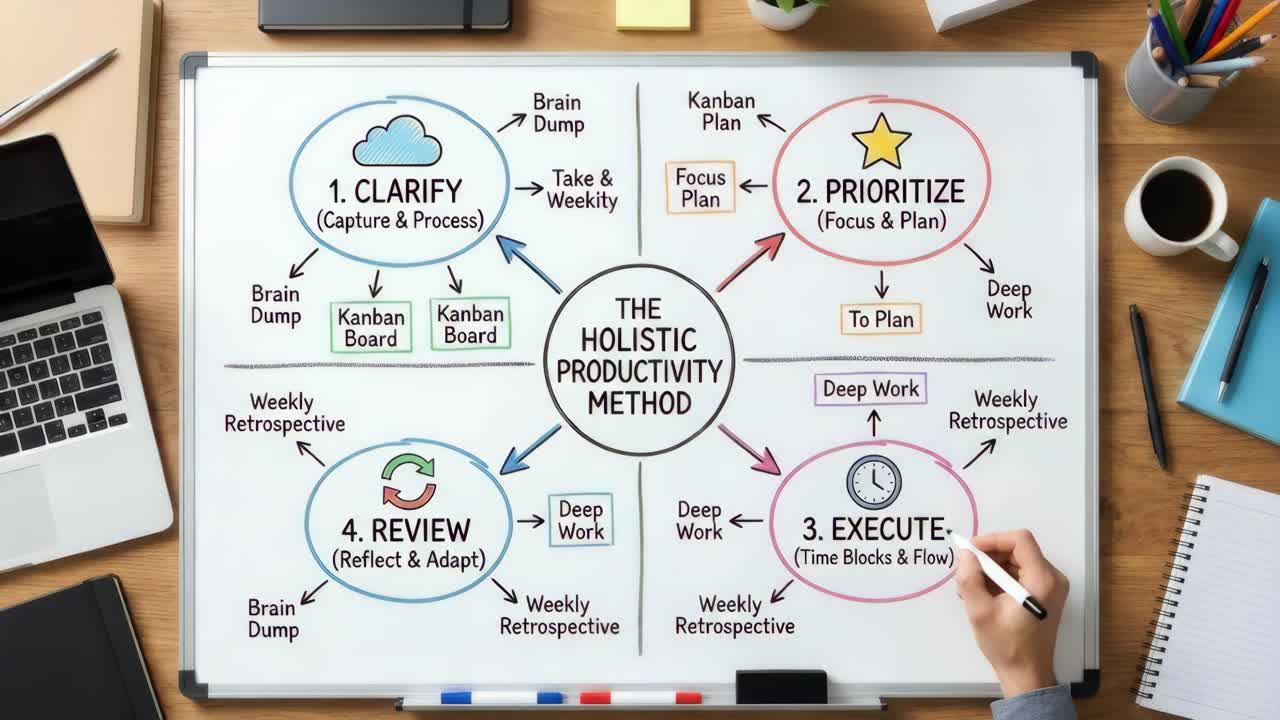 Holistic Productivity Method Diagram on Whiteboard