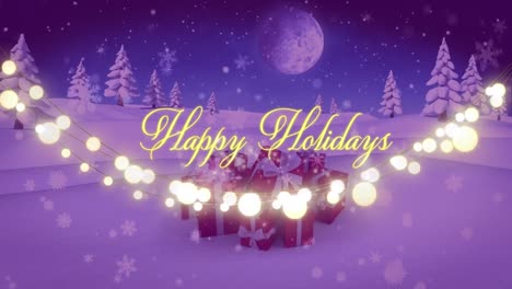 Animación-De-Felices-Fiestas,-Cadenas-De-Texto-De-Brillantes-Luces-Navideñas-Y-árboles-De-Navidad