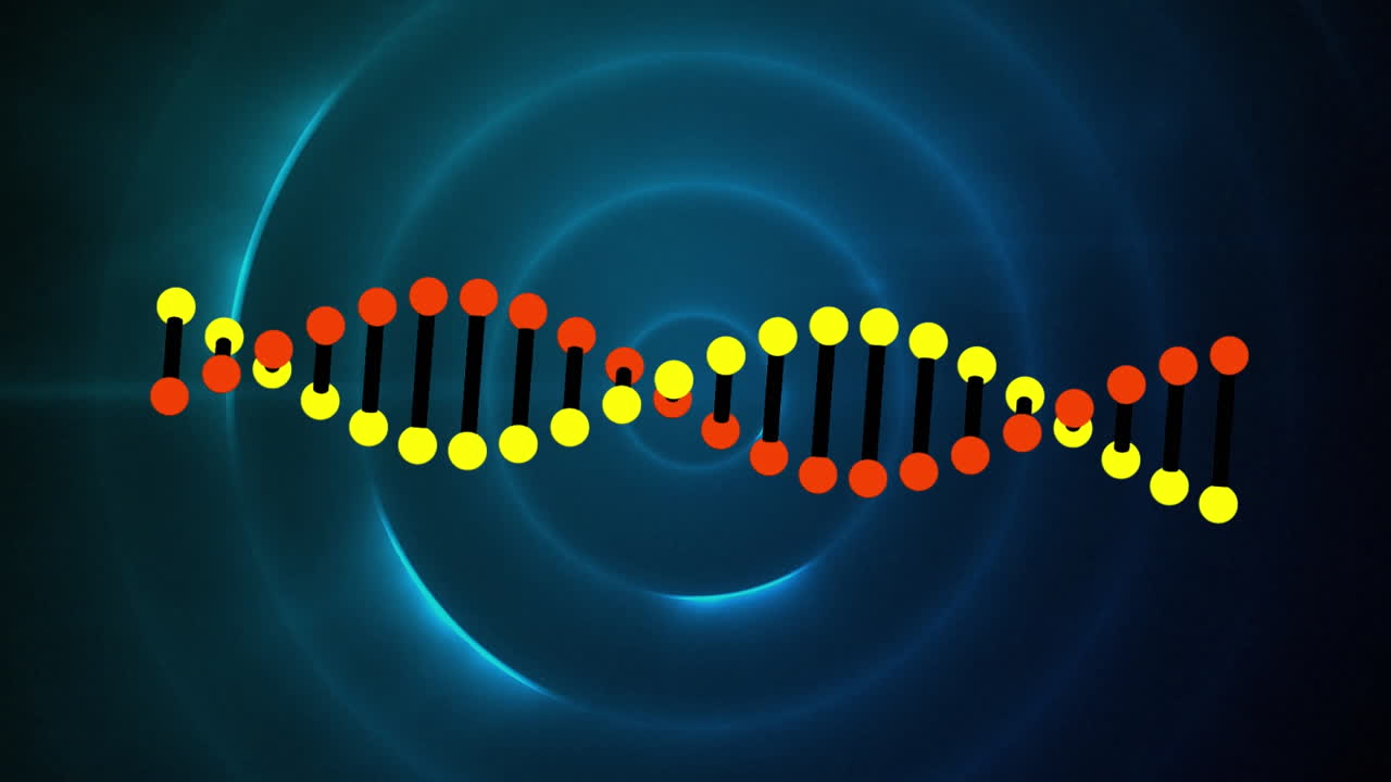 Animazione di filamento di DNA su cerchi blu
