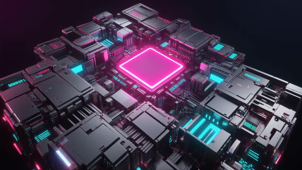 Futuristisk digital processorkerne med glødende neonlys